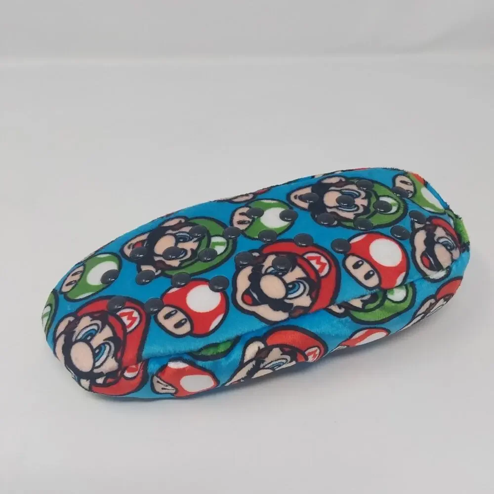 Nintendo Super Mario Luigi Plush Sherpa Slippers Kids Blue Cozy House Shoes 8-13
